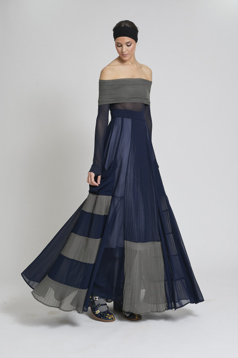 FALDA PLISADA AZUL MARINO CON RAYA GRIS Y NAVY