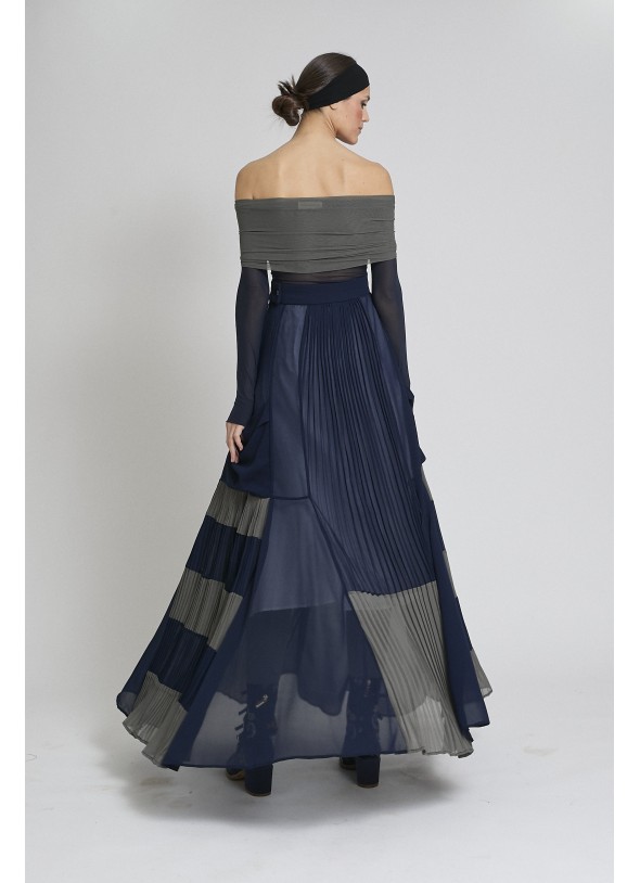 FALDA PLISADA AZUL MARINO CON RAYA GRIS Y NAVY