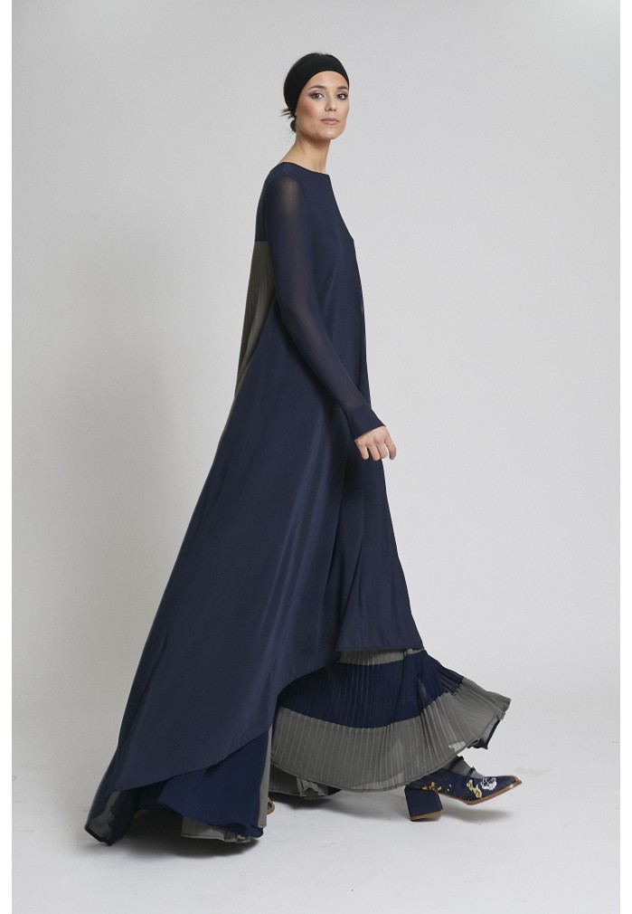 VESTIDO ESPALDA PLISADA AZUL MARINO