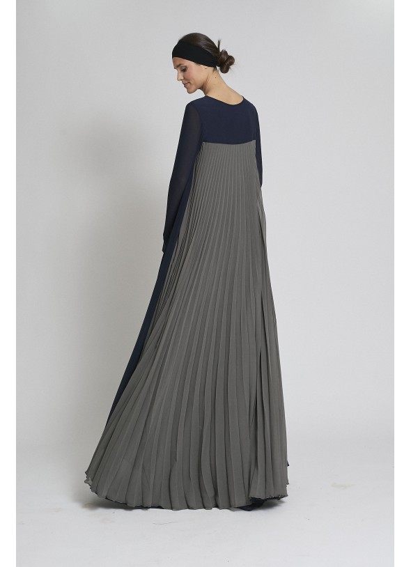 VESTIDO ESPALDA PLISADA AZUL MARINO