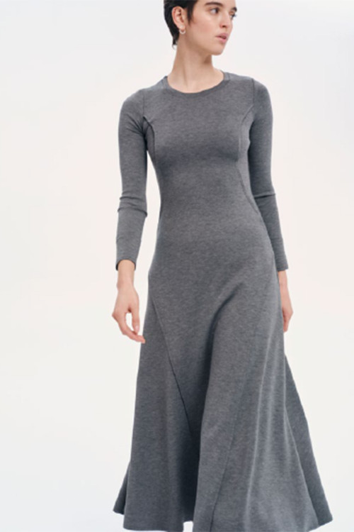 VESTIDO MIDI LATERAL GRIS