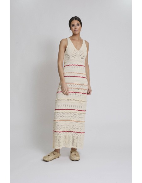 VESTIDO CRUDO CON BORDADOS