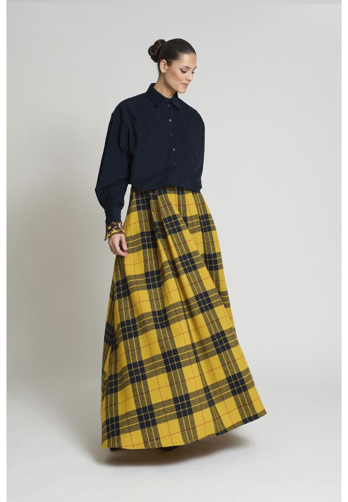 FALDA ROSA CUADROS AMARILLOS