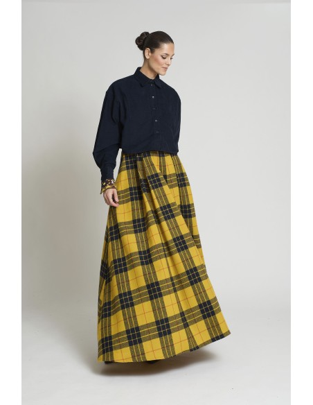 FALDA ROSA CUADROS AMARILLOS