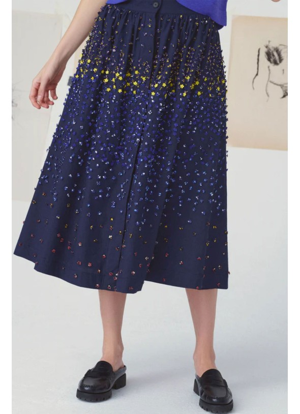 FALDA FLORES BORDADA AZUL