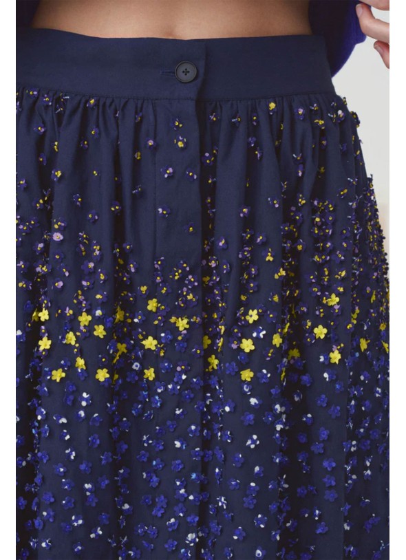 FALDA FLORES BORDADA AZUL