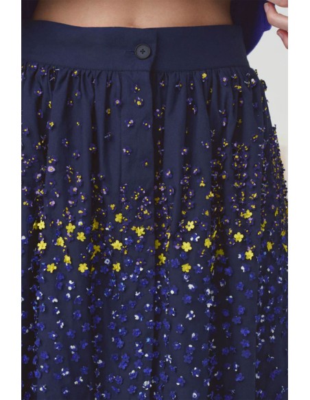FALDA FLORES BORDADA AZUL