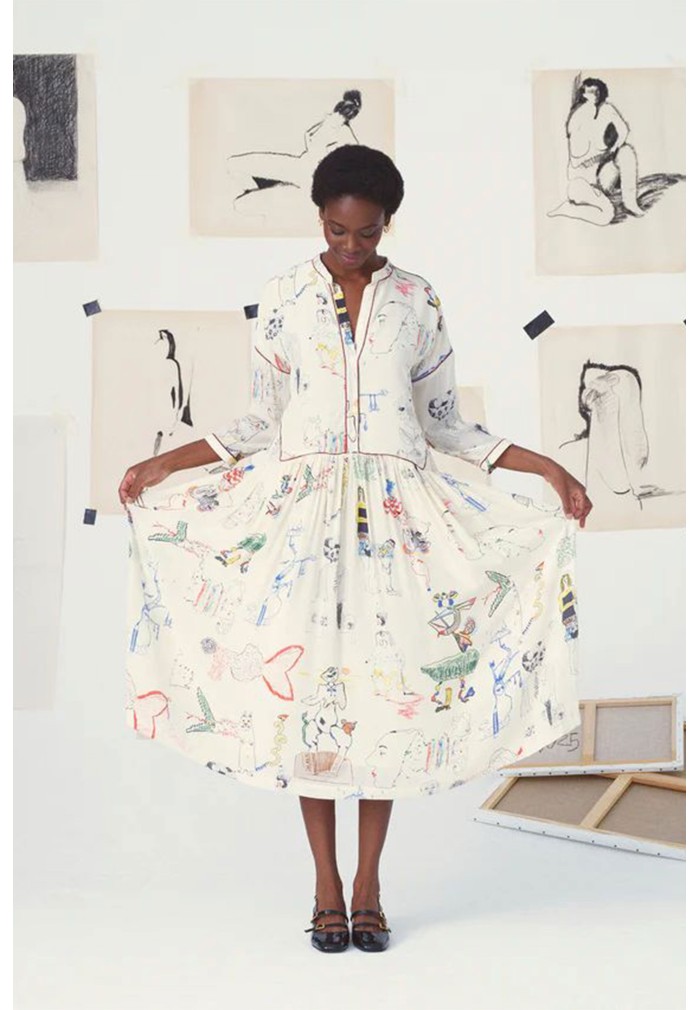 VESTIDO FLECOS CREMA