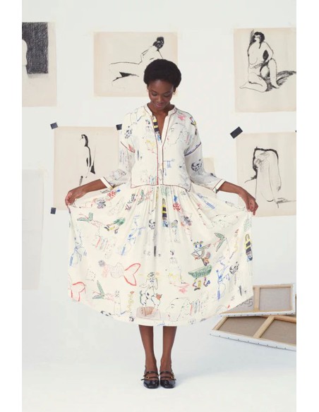 VESTIDO FLECOS CREMA