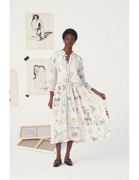 VESTIDO FLECOS CREMA