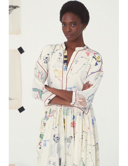 VESTIDO FLECOS CREMA