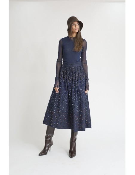 FALDA FLORES BORDADA AZUL