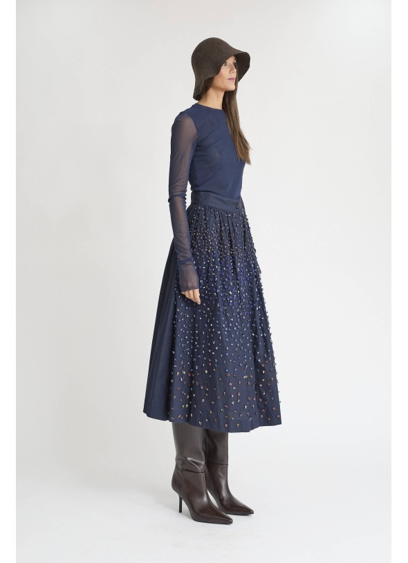 FALDA FLORES BORDADA AZUL